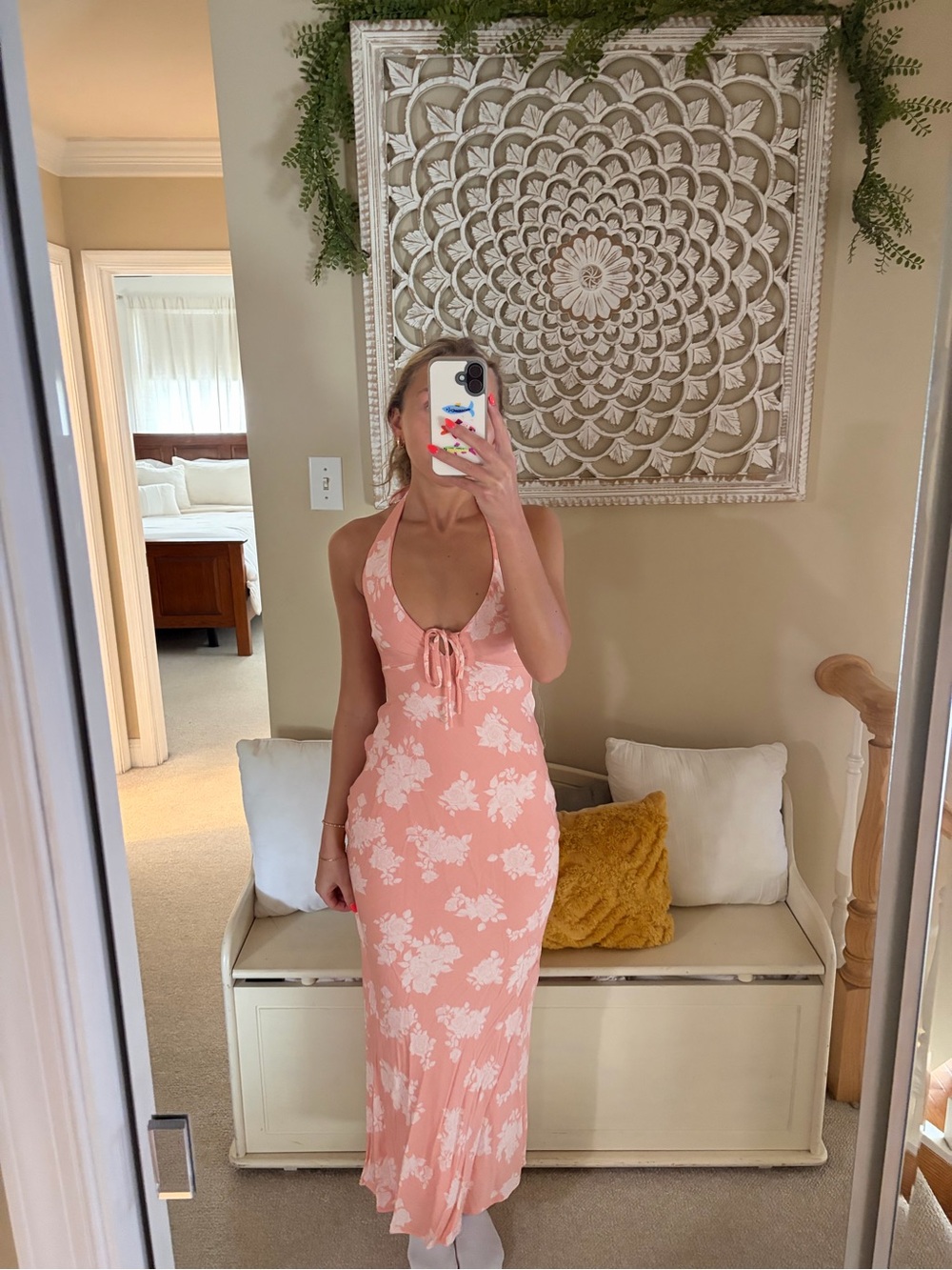 Women’s Pink Floral Halter Maxi Dress